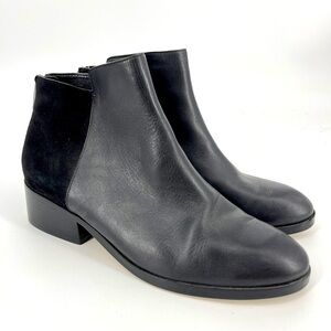 Cole Haan Elion Black Leather Boots Suede Back Zipper Size 10 Booties Block Heel